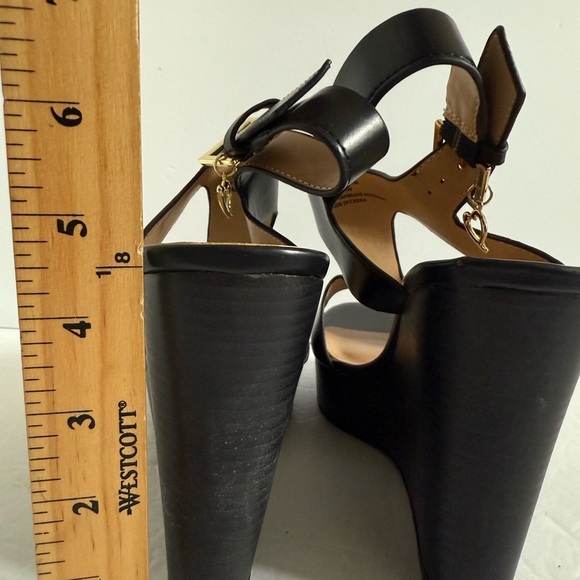 NWOT Black Wedge Heel Platform Sandals with Ankle Straps Size 9.5 - Picture 5 of 13